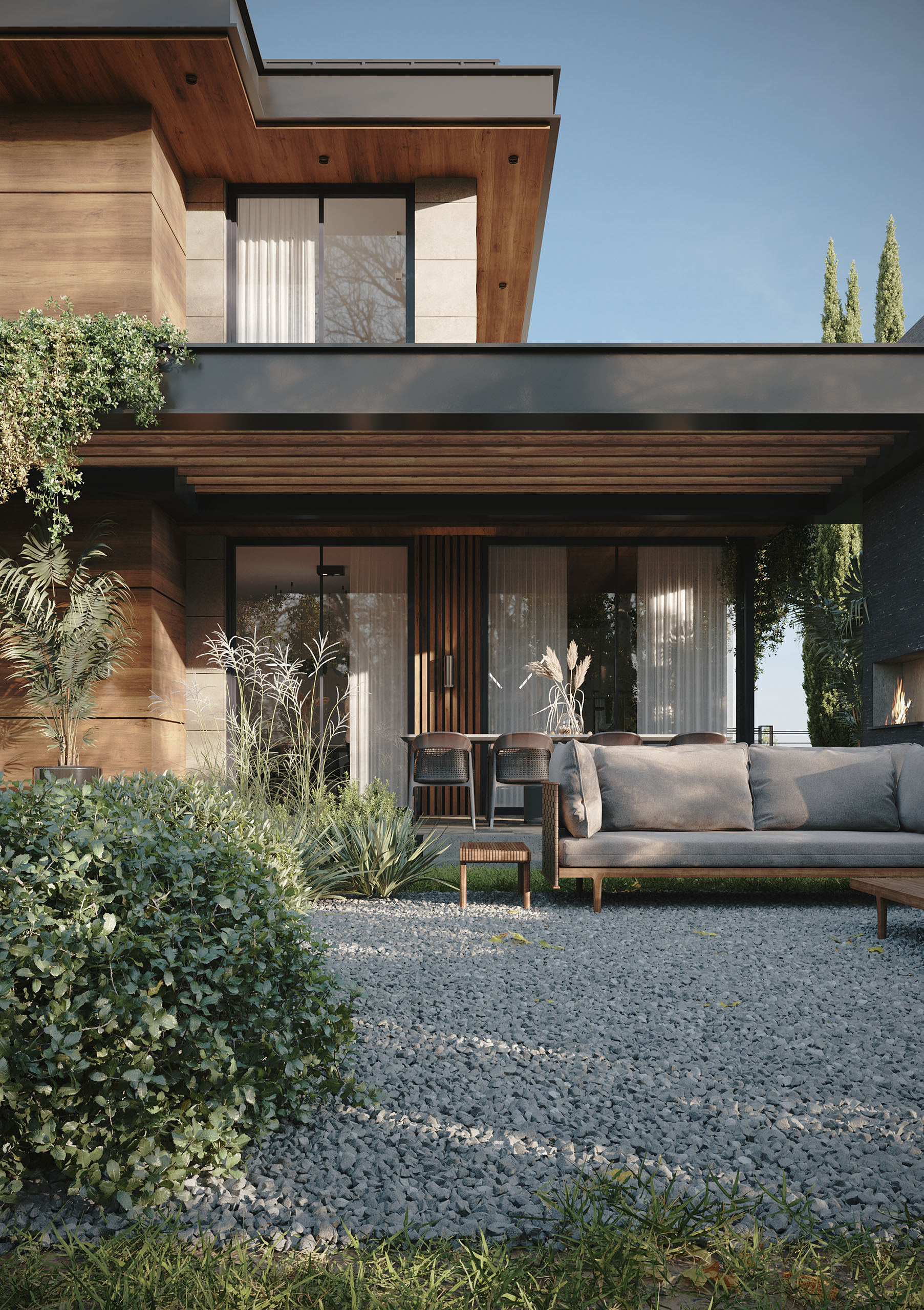 MTL Modern Villa - Minimalist Mimari & Geniş Teras Dış Mekân Render